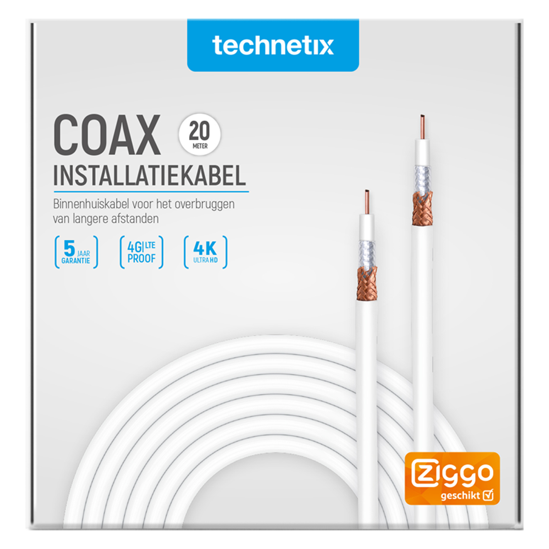 00.138.03 Technetix  coax installatiekabel Ziggo - kabelkeur - 20 m - wit