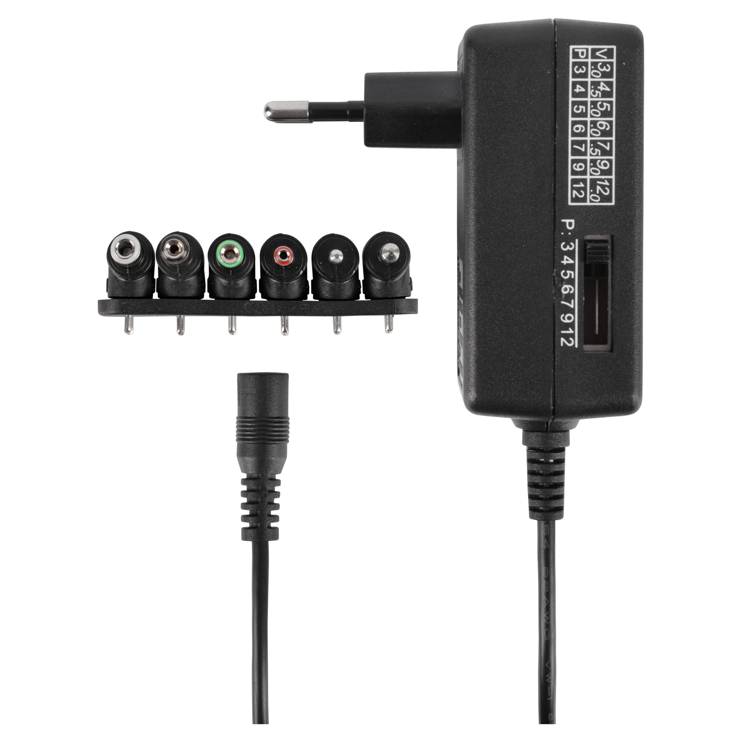 00.154.81 Q-Link  AC/DC adapter 300 MA - met 6 pluggen - zwart