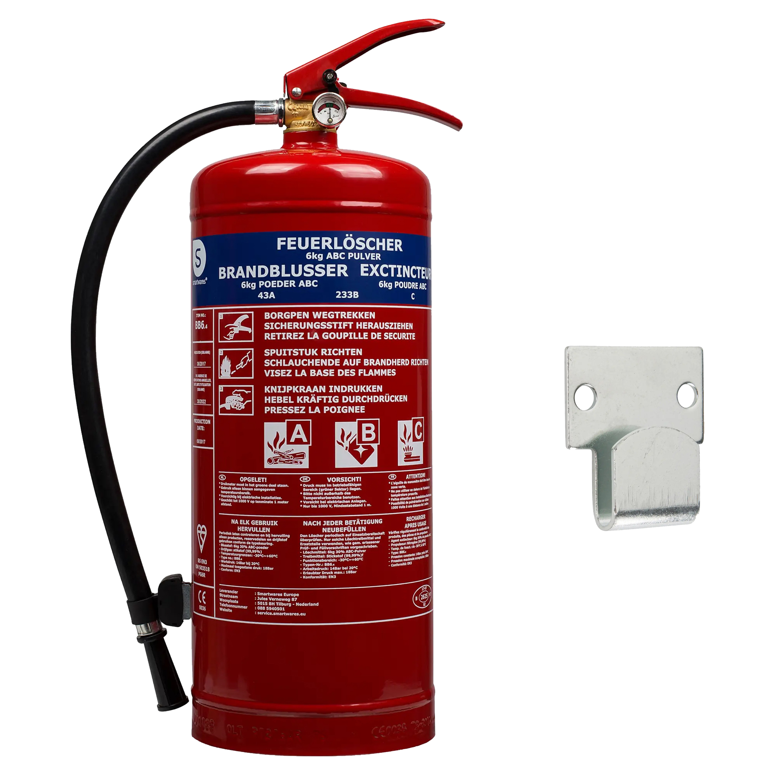10.014.72 Smartwares  brandblusser poeder - 6 kg - ABC - BB6 - rood