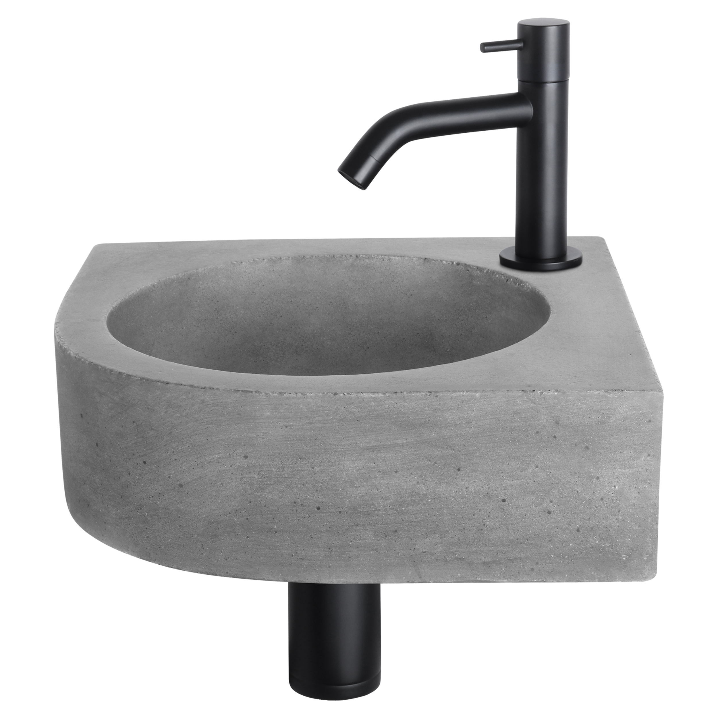 38.401.20 Differnz Cleo fonteinset beton donkergrijs - kraan gebogen - 31.5 x 31.5 x 10 cm - mat zwart
