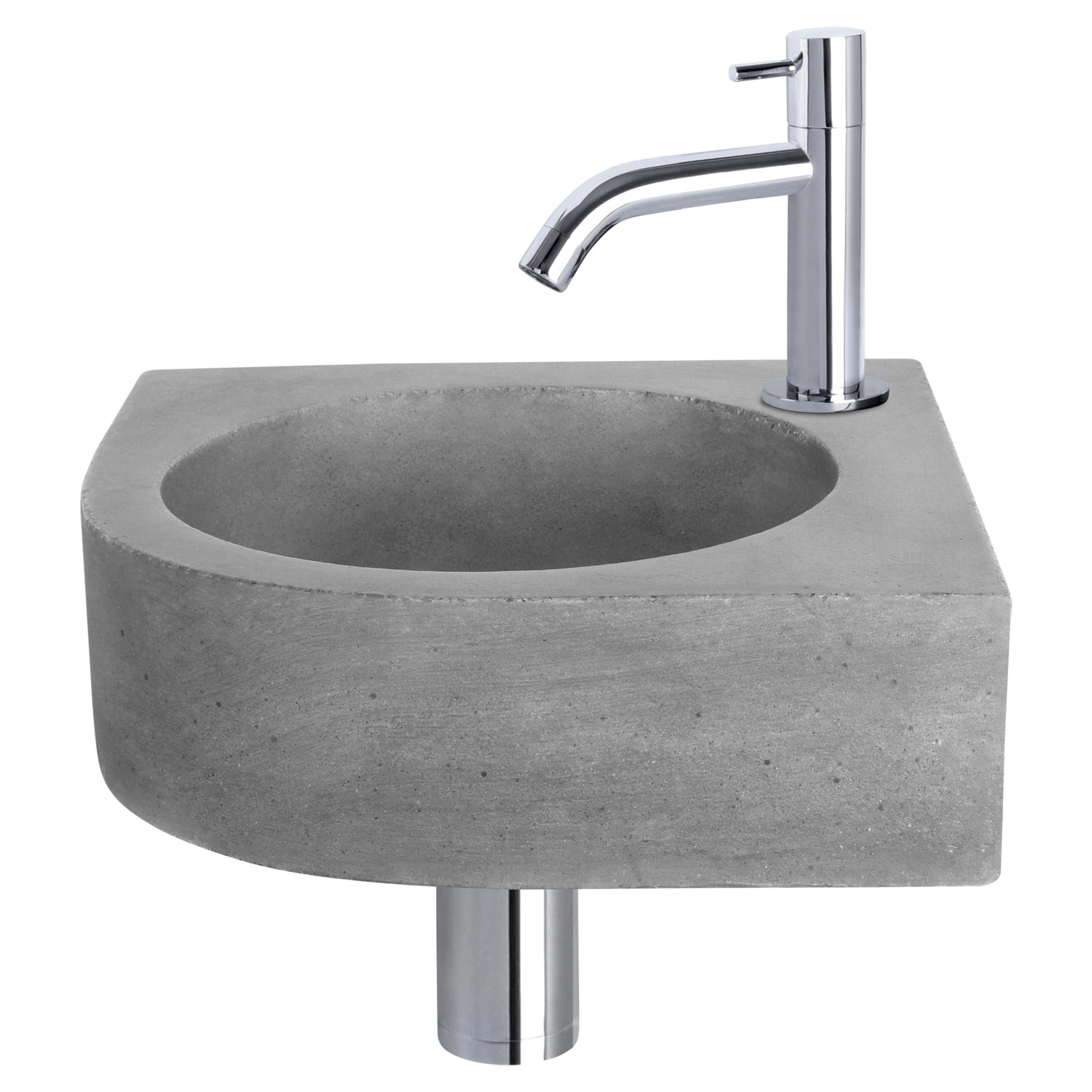 38.401.25 Differnz Cleo fonteinset beton donkergrijs - kraan gebogen - 31.5 x 31.5 x 10 cm - chroom