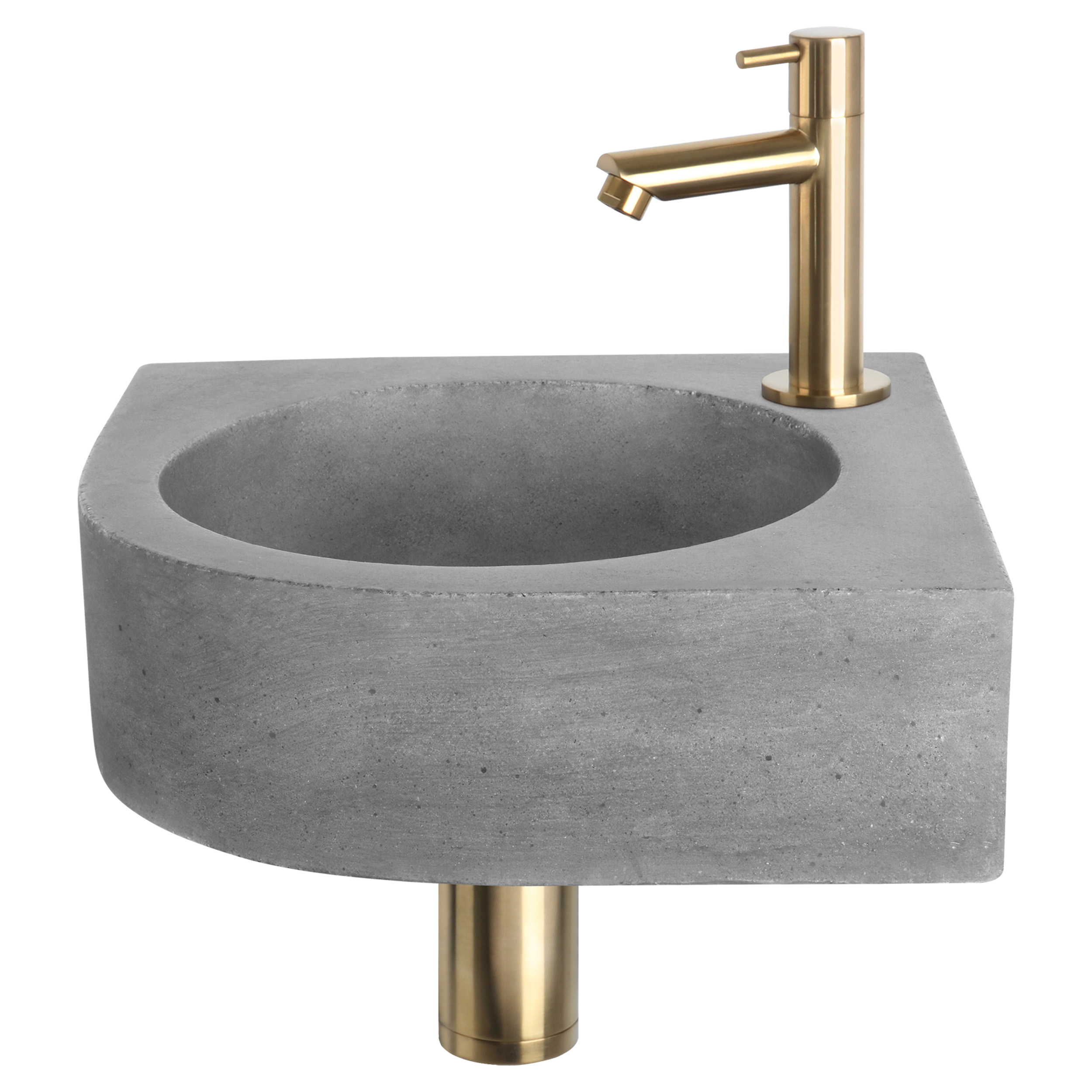 38.401.31 Differnz Cleo fonteinset beton donkergrijs - kraan recht - 31.5 x 31.5 x 10 cm - mat goud