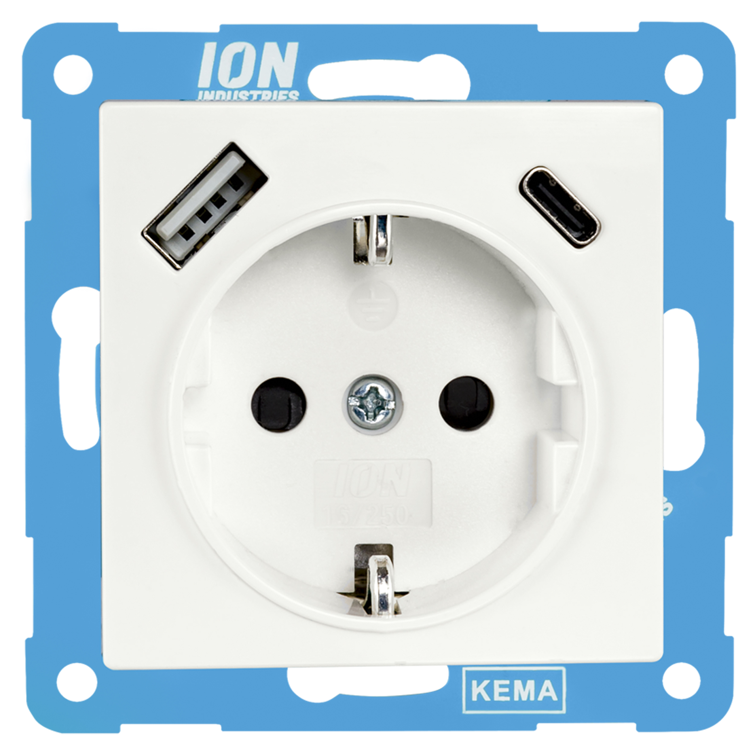 66.006.46 ION Industries V1/J1 contactdoos inbouw - 1-voudig - randaarde - USB A/C - 71 x 71 x 32 mm - alpin wit