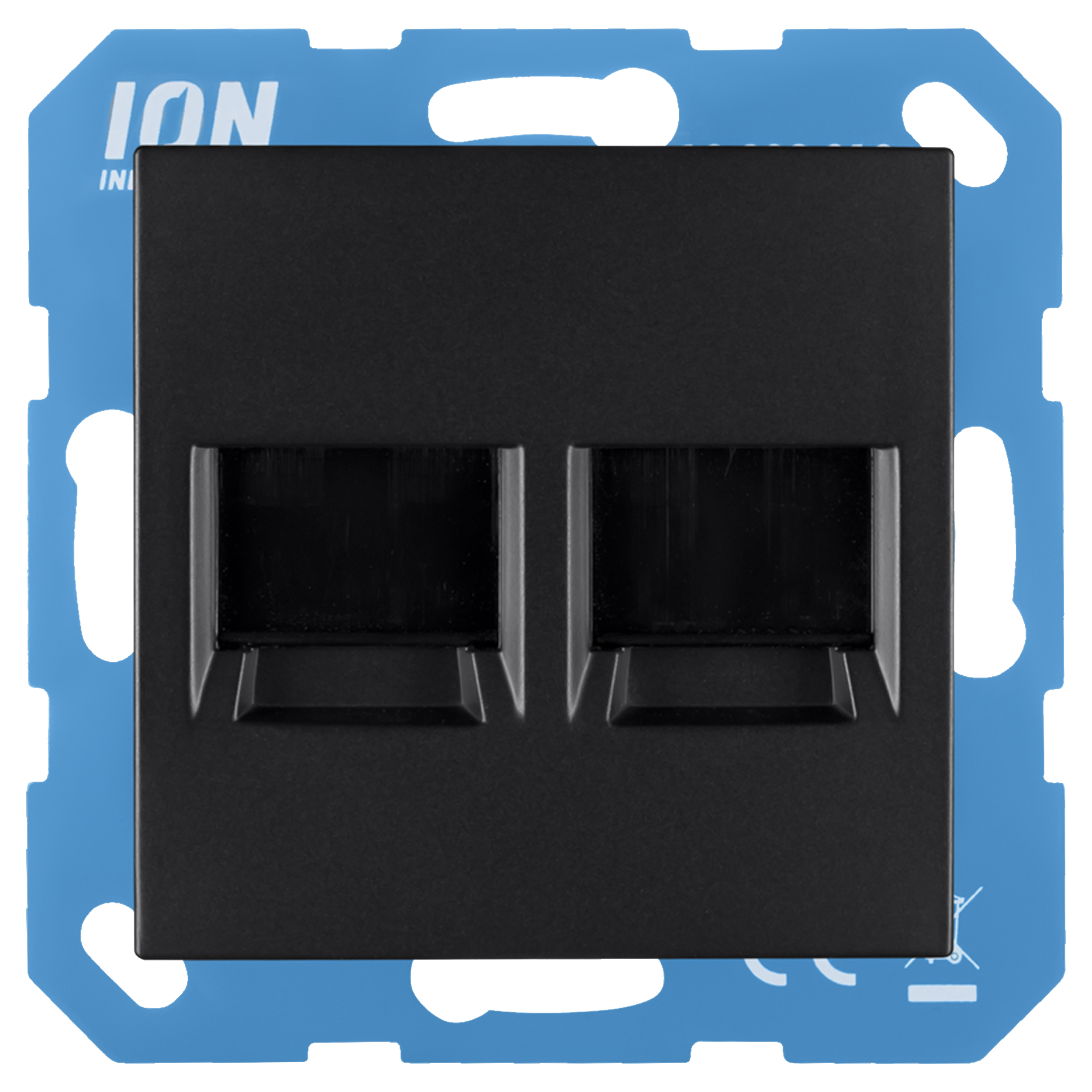 66.117.88 ION Industries E1 modular jack 2-voudig - recht - met centraalplaat - 71 x 71 mm - zwart